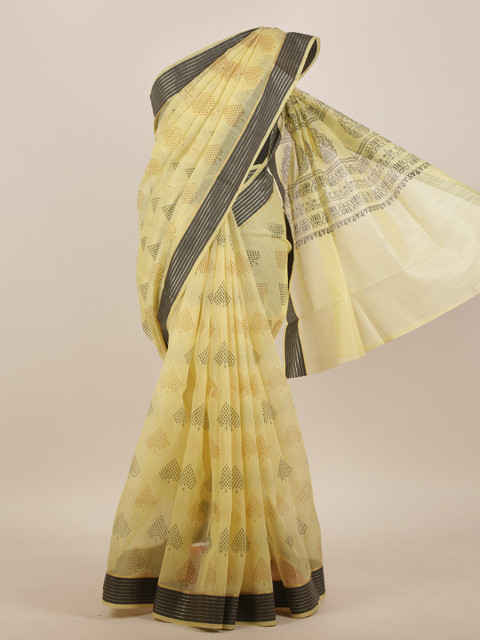 

Pothys Yellow & Black Cotton Blend Saree