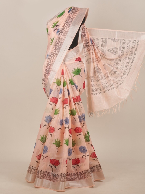 

Pothys Peach-Coloured & Black Floral Zari Saree