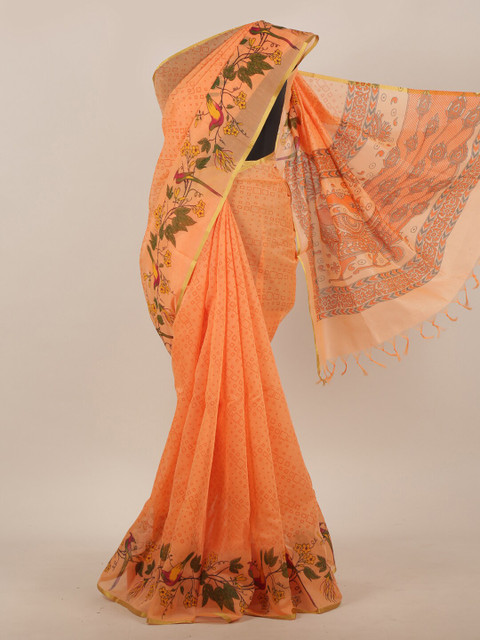 

Pothys Orange & Green Cotton Blend Saree