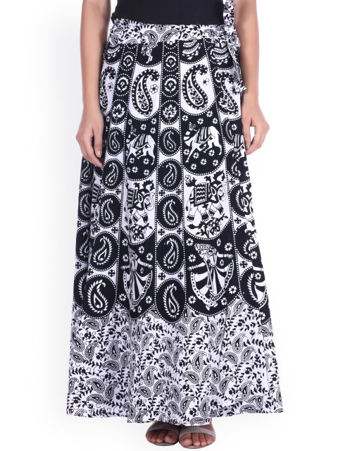 

SOUNDARYA Black & White Ethnic Print Wrap-Around Skirt