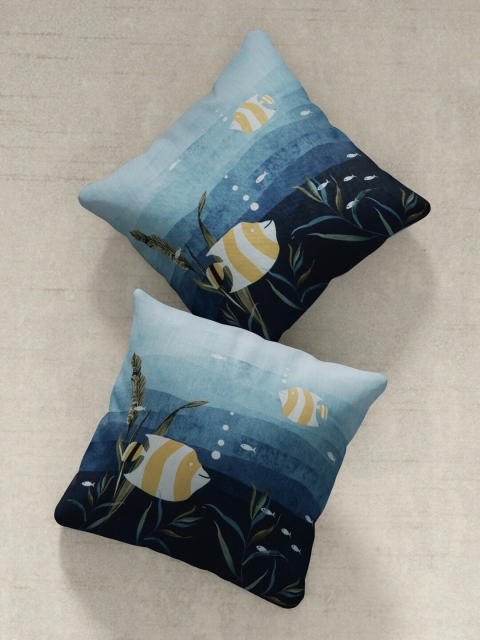

DDecor Blue & Yellow Set of 2 Quirky Square Cushion Covers