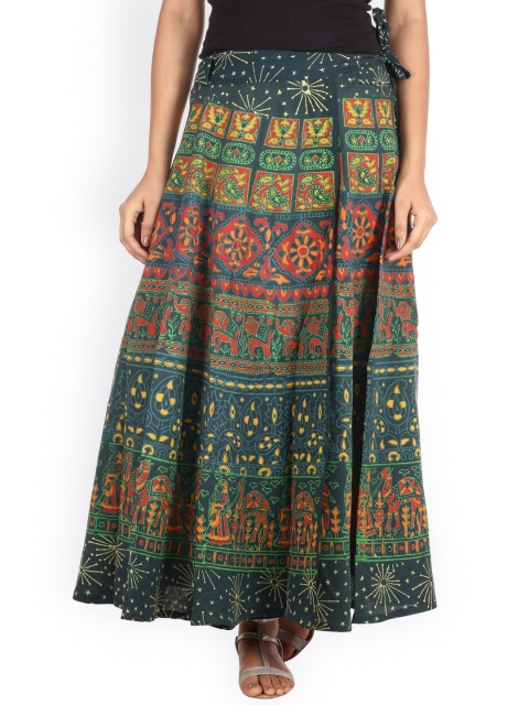 

SOUNDARYA Green Ethnic Print Wrap-Around Maxi Skirt