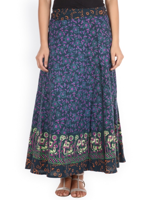 

SOUNDARYA Teal Green Floral Print Wrap-Around Maxi Skirt