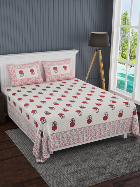 

LIVING ROOTS White & Red Floral 210 TC King Bedsheet with 2 Pillow Covers