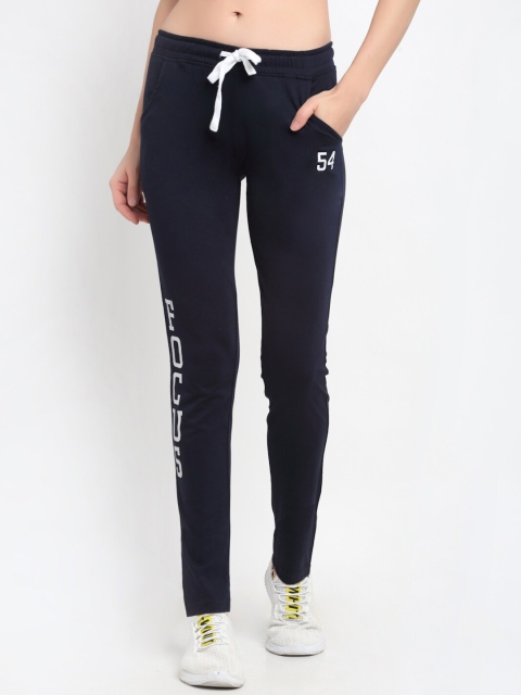 

Club York Women Navy Blue & White Typography Printed Straight-Fit Track Pants