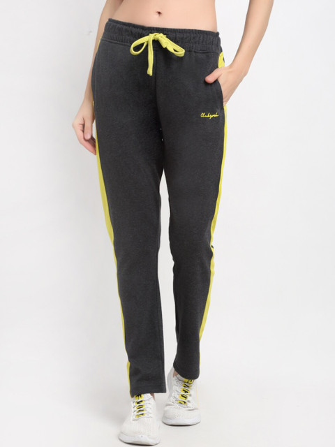 

Club York Women Charcoal & Yellow Straight-Fit Track Pants