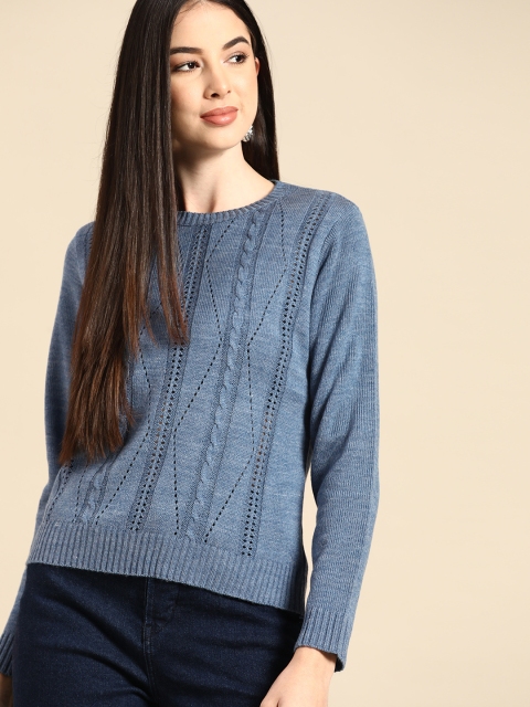 

Anouk Women Blue Cable Knit Pullover