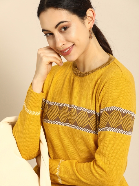 

Anouk Women Yellow And Brown Colourblocked Long Sleeved Pullover