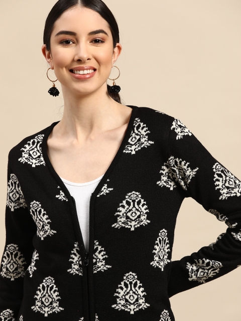 

Anouk Women Black & White Self Design Cardigan
