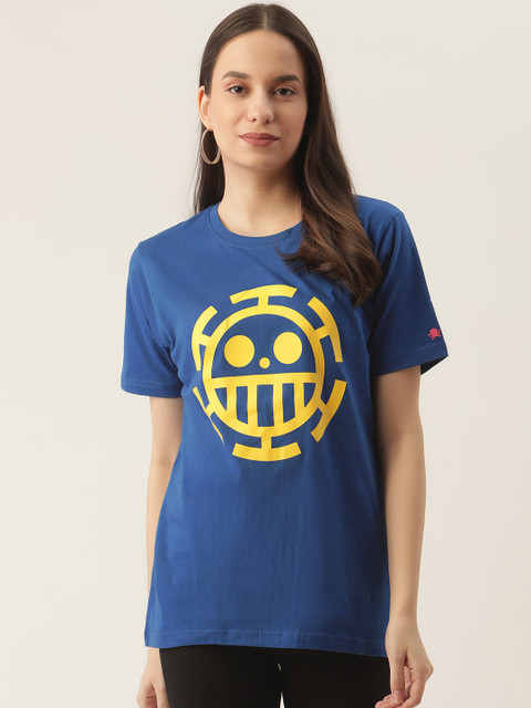 

PRINTOCTOPUS Women Blue Printed Pure Cotton T-shirt