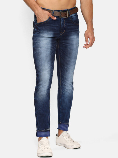 

V2 Value & Variety Men Blue Mildly Distressed Heavy Fade Jeans