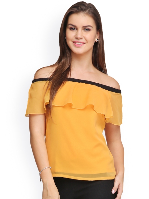 

Eavan Mustard Yellow Georgette Off-Shoulder Top