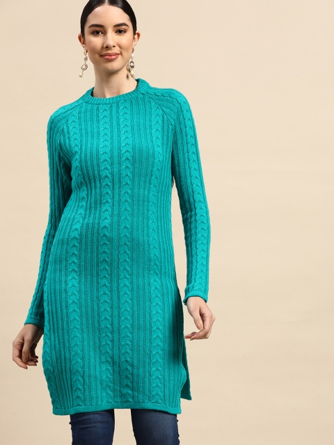 

Anouk Women Blue Cable Knit Winter Kurta