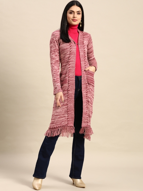 

Anouk Women Pink & Purple Longline Front-Open Fusion Sweater