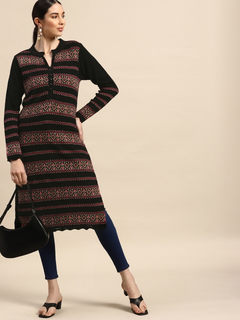 

Anouk Women Black & Red Ethnic Motifs Winter Kurta