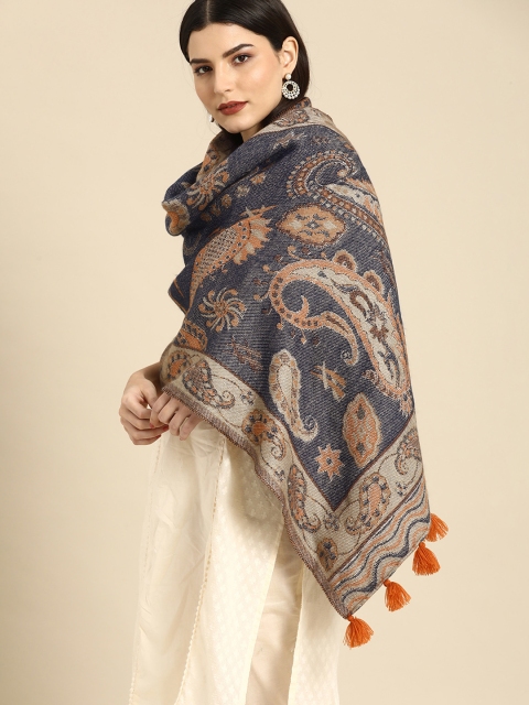 

Anouk Women Navy Blue & Beige Woven Design Scarf