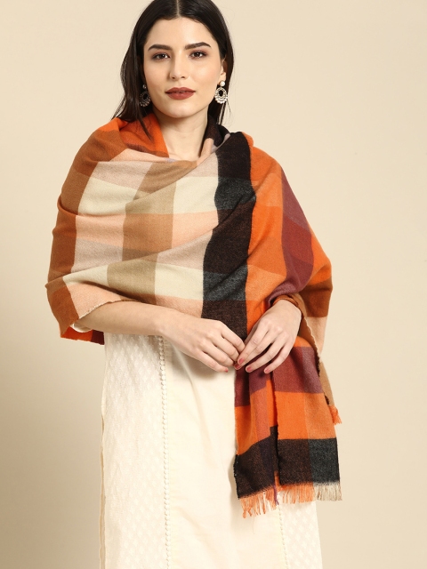 

Anouk Women Orange & Beige Checked Scarf