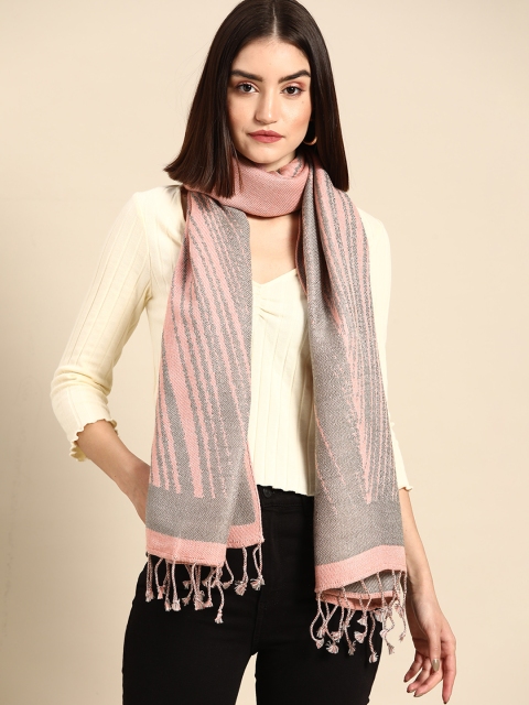 

Anouk Women Pink & Grey Striped Scarf