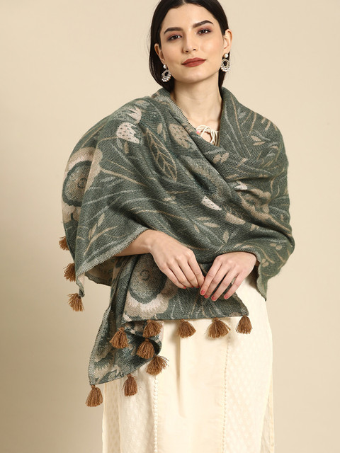 

Anouk Women Green & Beige Woven Design Scarf