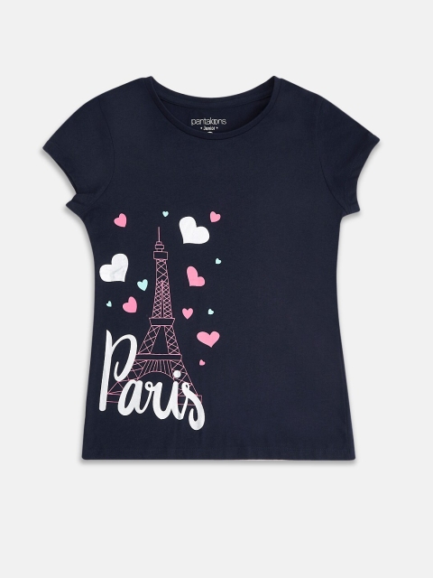 

Pantaloons Junior Girls Navy Blue Printed T-shirt
