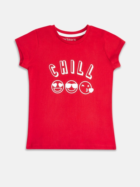 

Pantaloons Junior Girls Red Typography Printed Pure Cotton T-shirt