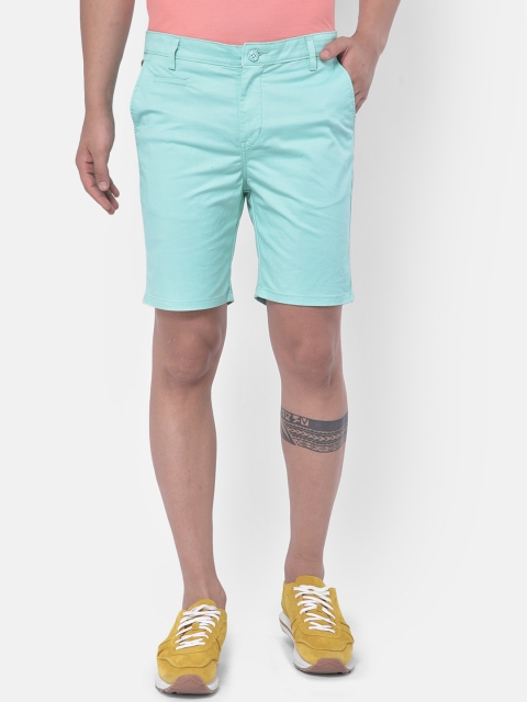

COBB Men Turquoise Blue Slim Fit Solid Mid-Rise Regular Shorts