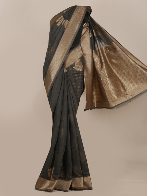 

Pothys Charcoal Grey & Gold-Toned Woven Design Cotton Blend Saree
