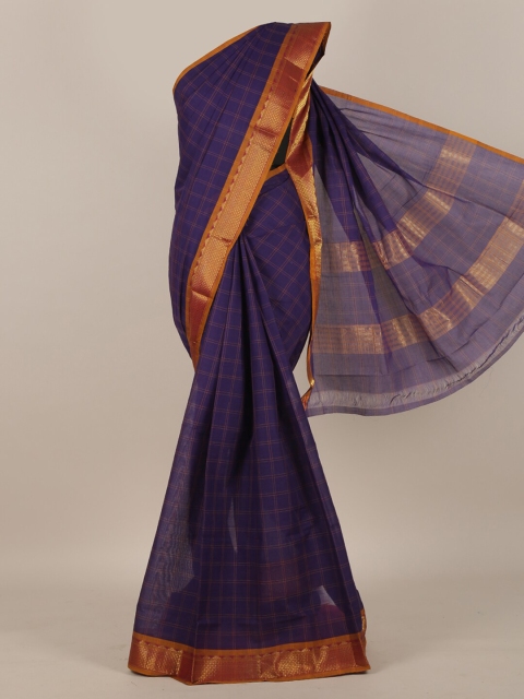 

Pothys Violet & Orange Checked Pure Cotton Saree