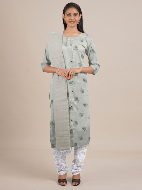 

Pothys Green Printed Floral Unstitched Dress Material