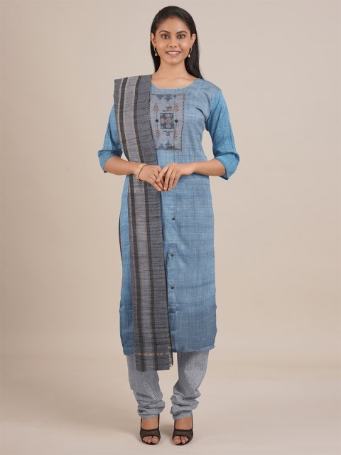 

Pothys Blue & Grey Unstitched Dress Material