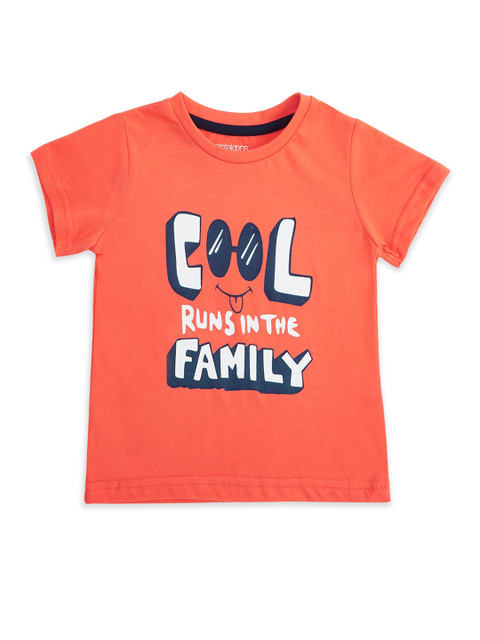 

Pantaloons Baby Boys Coral & White Typography Printed Pure Cotton T-shirt