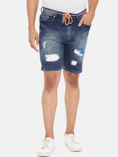

People Men Blue Washed Mid-Rise Denim Shorts
