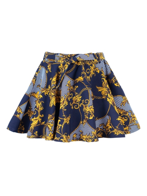 

Hunny Bunny Girls Navy Blue Printed Flared Mini Skirt With Attached Shorts