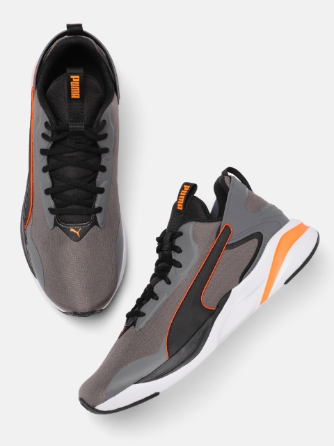 

Puma Men Grey & Orange Softride Rift Tech Embossed Running Shoes