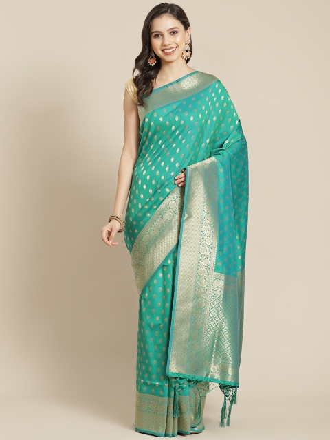 Mitera Women Sea Green & Golden Ethnic Motifs Zari Saree