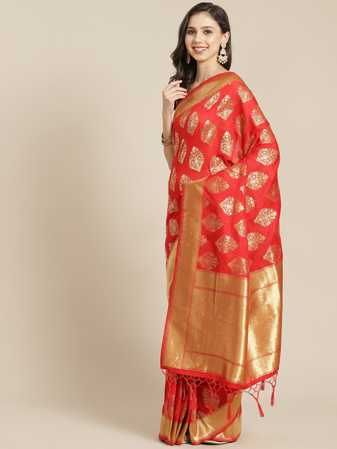 

Mitera Red & Golden Woven Design Zari Banarasi Saree