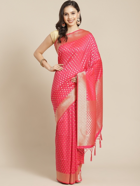 

Mitera Pink & Golden Woven Design Zari Banarasi Saree