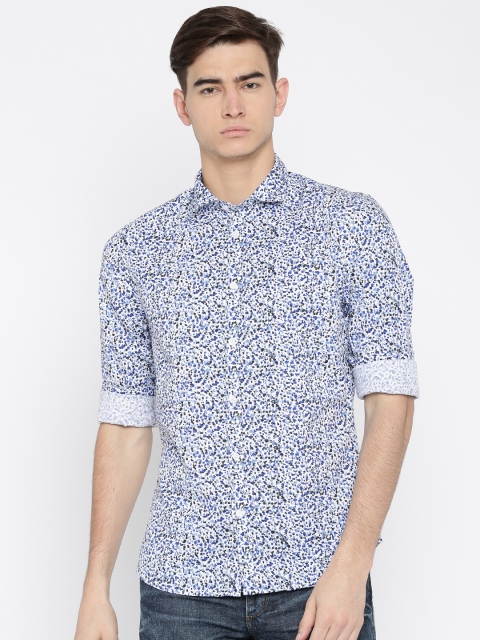 

Jack & Jones Men White & Blue Slim Fit Printed Casual Shirt