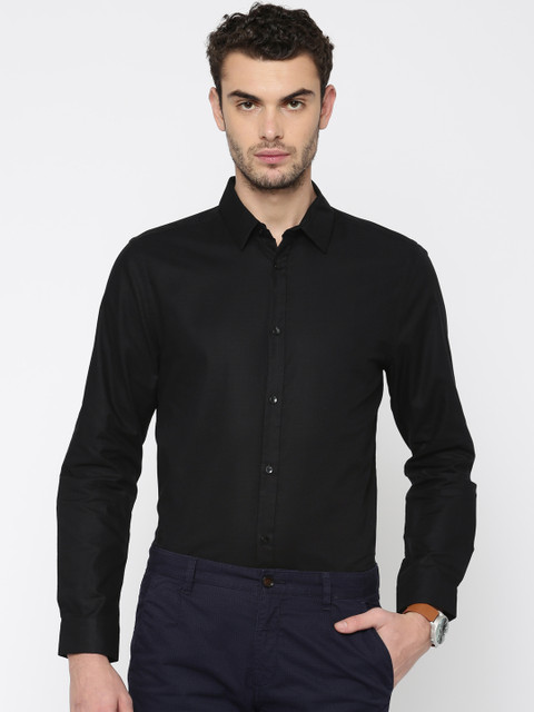 

Jack & Jones Men Black Slim Fit Self Design Smart Casual Shirt