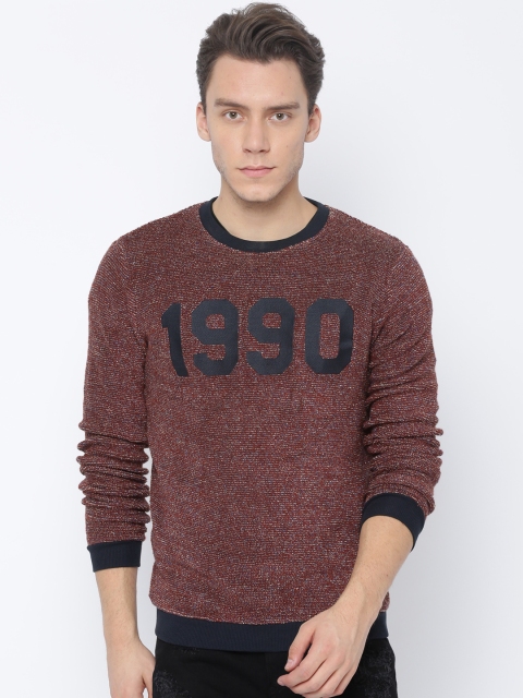 

Jack & Jones Men Maroon Printed Pullover
