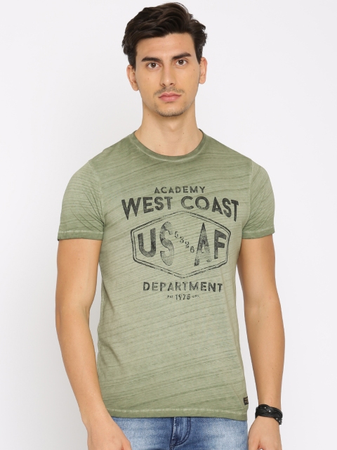 

Jack & Jones Men Olive Green Printed Round Neck T-shirt