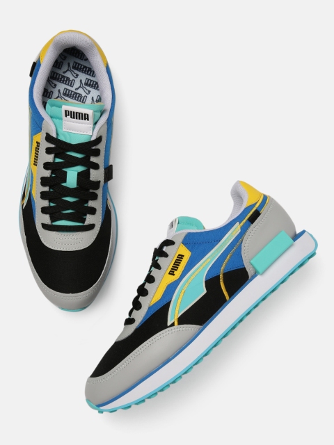 

Puma Unisex Black & Turquoise Blue Colourblocked Future Rider Twofold Sneakers