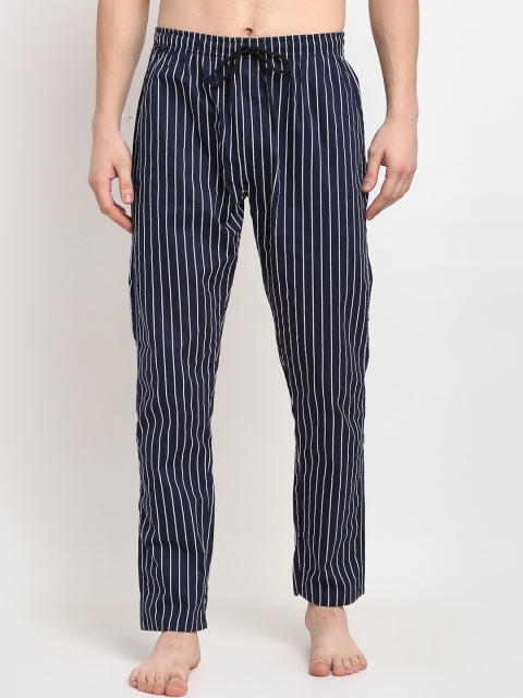 

JAINISH Men Navy Blue & White Striped Pure Cotton Lounge Pants