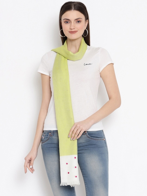 

SHINGORA Women Olive Green & White Embroidered Stole