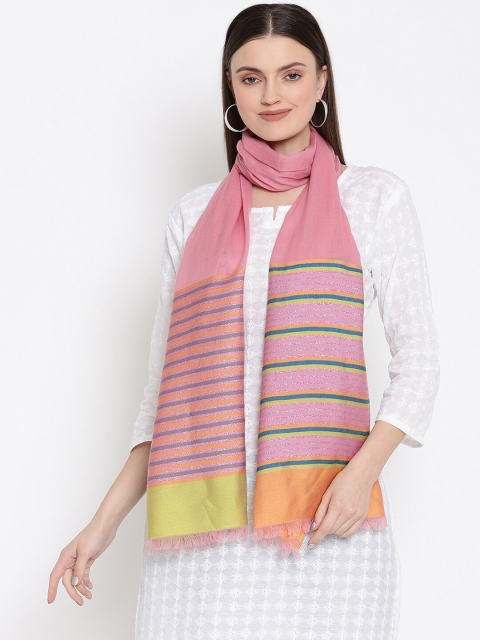 

SHINGORA Women Pink & Green Striped Stole
