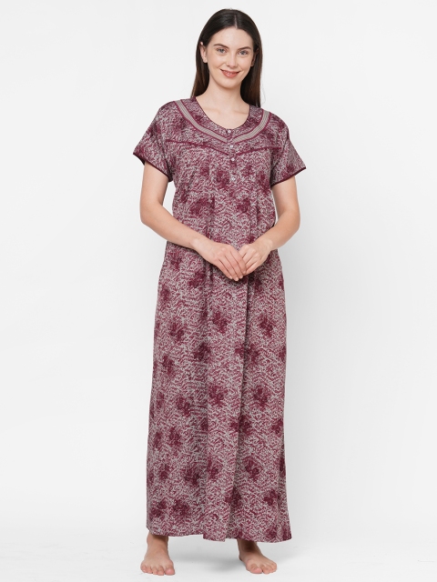 

Sweet Dreams Maroon Printed Maxi Nightdress