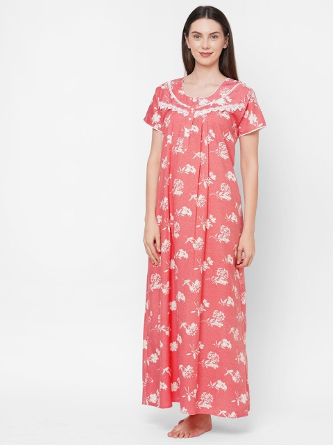 

Sweet Dreams Peach-Coloured Printed Maxi Nightdress OCW-2118 PEACH