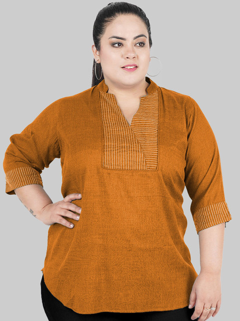 

Indietoga Plus Size Mustard Mandarin Collar Tunic