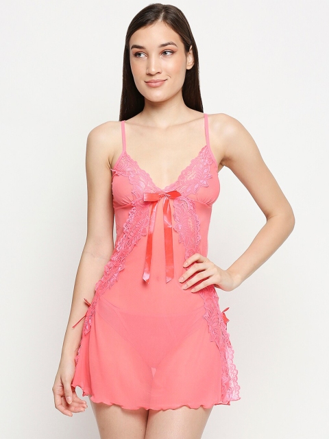

Lady Love Peach-Coloured Net Baby Doll