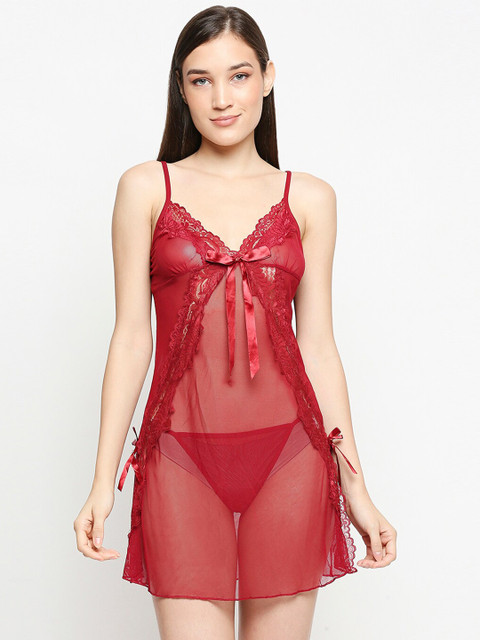 

Lady Love Maroon Net Baby Doll